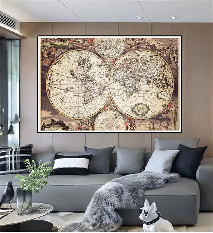 Carte du Monde Vintage 150x100cm Vintage