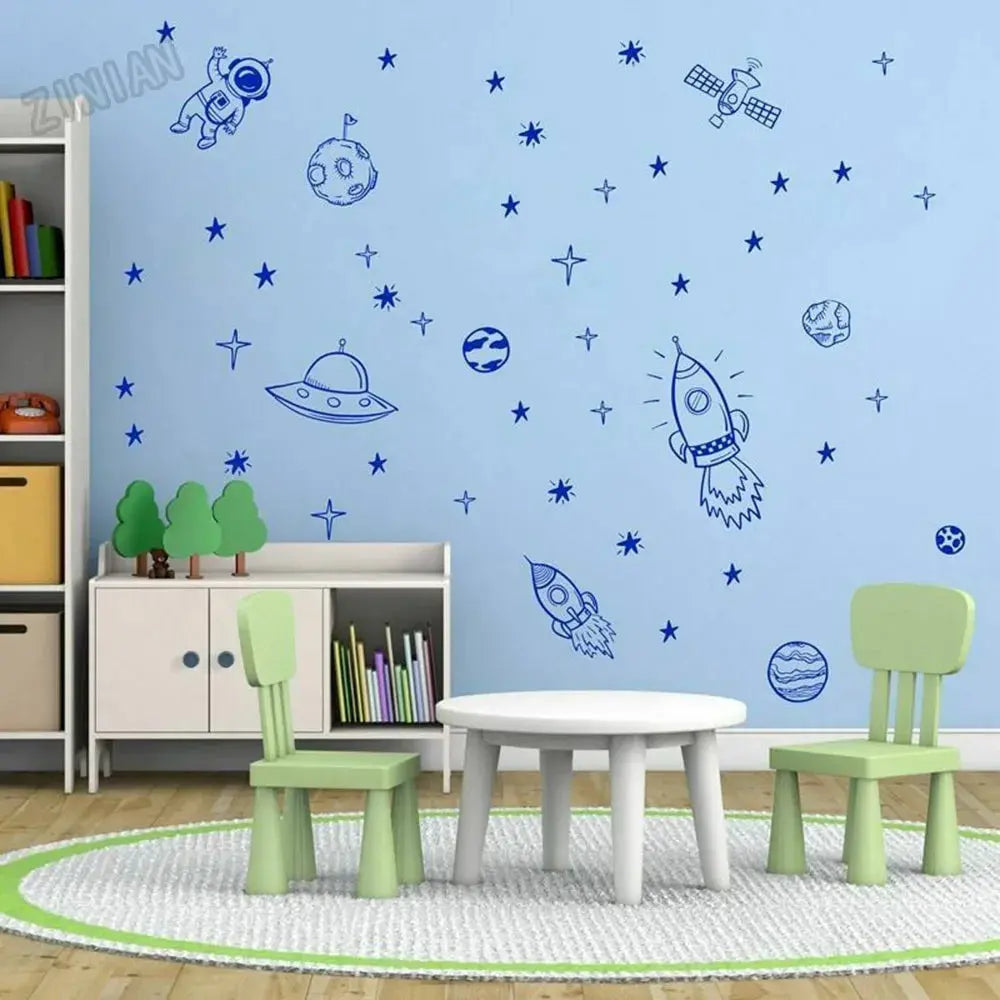 Sticker Mural Planètes Fusée Espace Astronomie Espace Astronomie