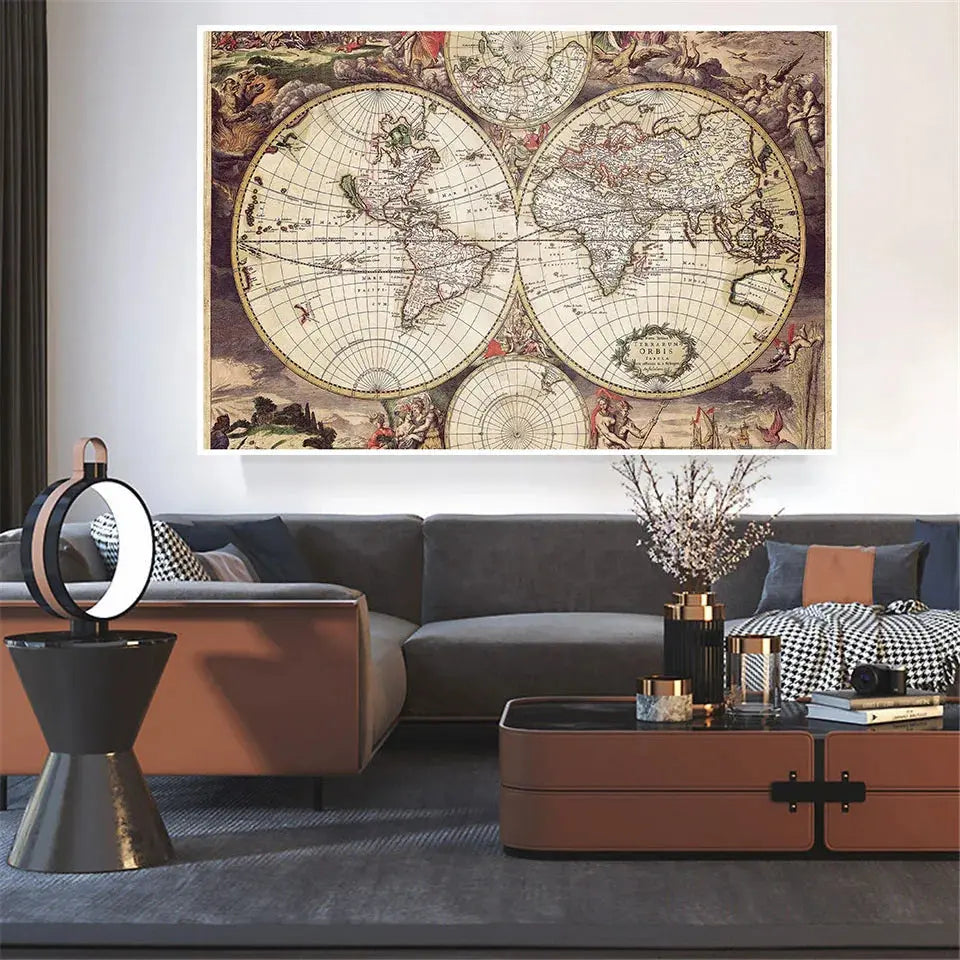 Carte du Monde Vintage 150x100cm Vintage Espace Astronomie    Espace Astronomie