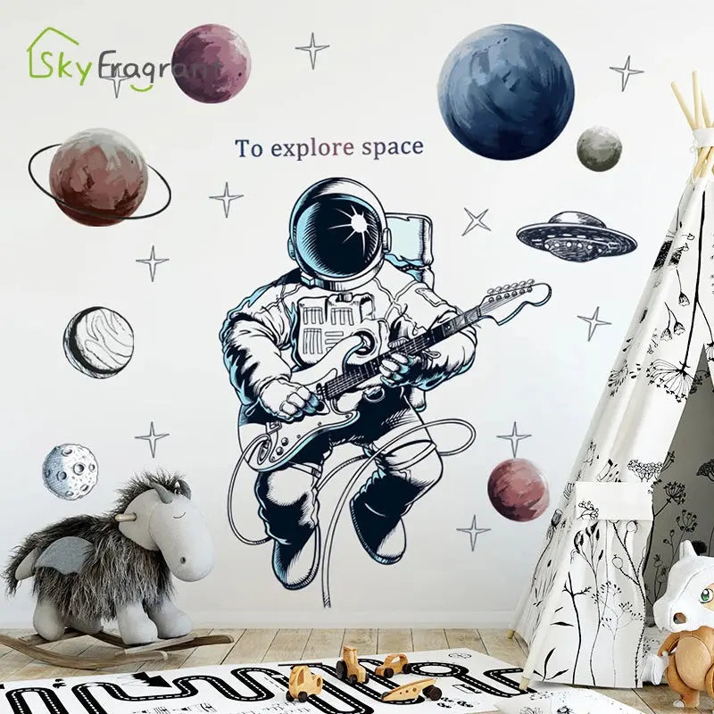 Sticker Mural Astronaute Guitariste Espace Astronomie    Espace Astronomie