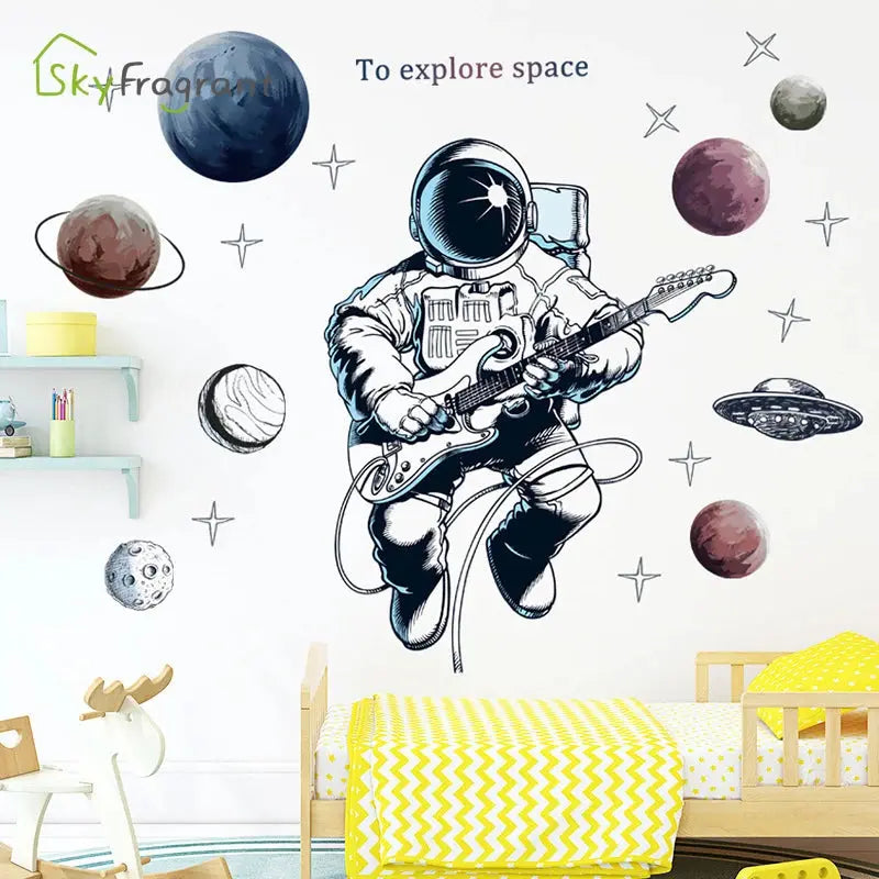 Sticker Mural Astronaute Guitariste Espace Astronomie    Espace Astronomie