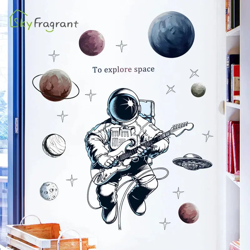 Sticker Mural Astronaute Guitariste Espace Astronomie    Espace Astronomie