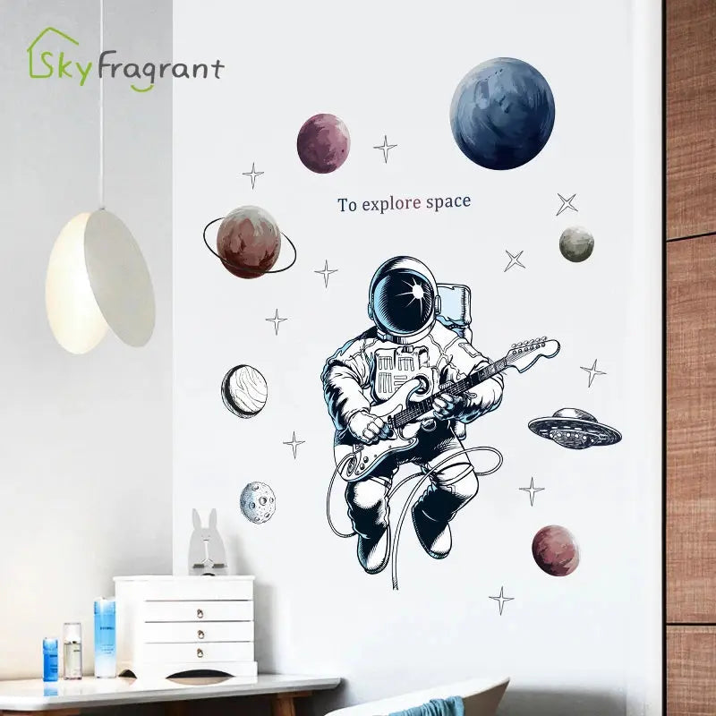 Sticker Mural Astronaute Guitariste Espace Astronomie    Espace Astronomie