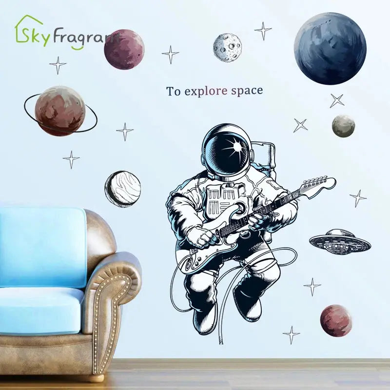 Sticker Mural Astronaute Guitariste Espace Astronomie    Espace Astronomie