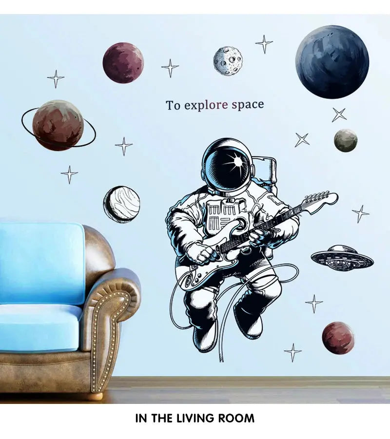 Sticker Mural Astronaute Guitariste Espace Astronomie    Espace Astronomie