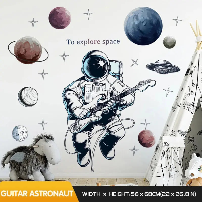 Sticker Mural Astronaute Guitariste Espace Astronomie    Espace Astronomie