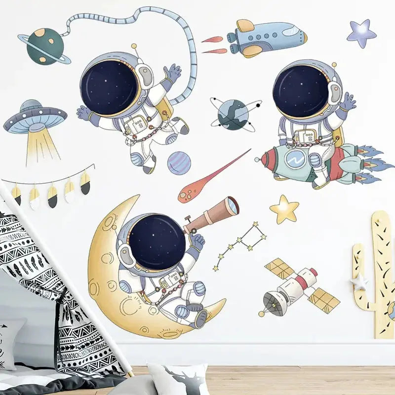 Sticker Mural Astronaute Soucoupe Espace Astronomie    Espace Astronomie