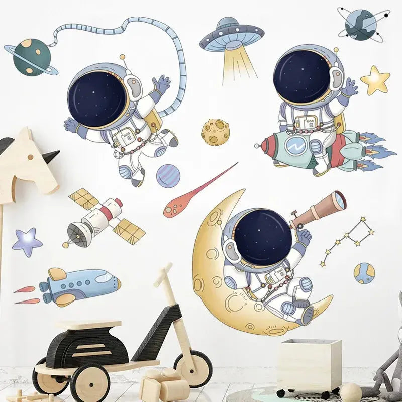 Sticker Mural Astronaute Soucoupe Espace Astronomie    Espace Astronomie