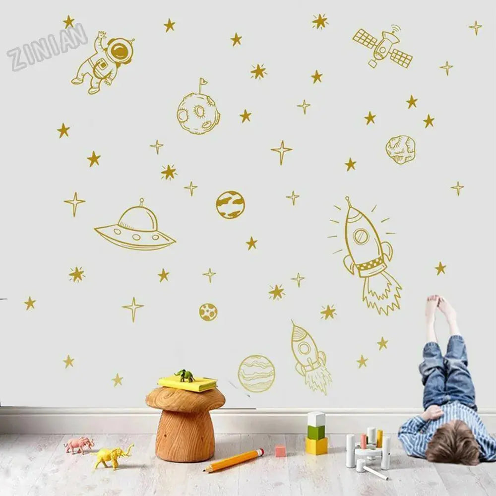 Sticker Mural Planètes Fusée Espace Astronomie    Espace Astronomie