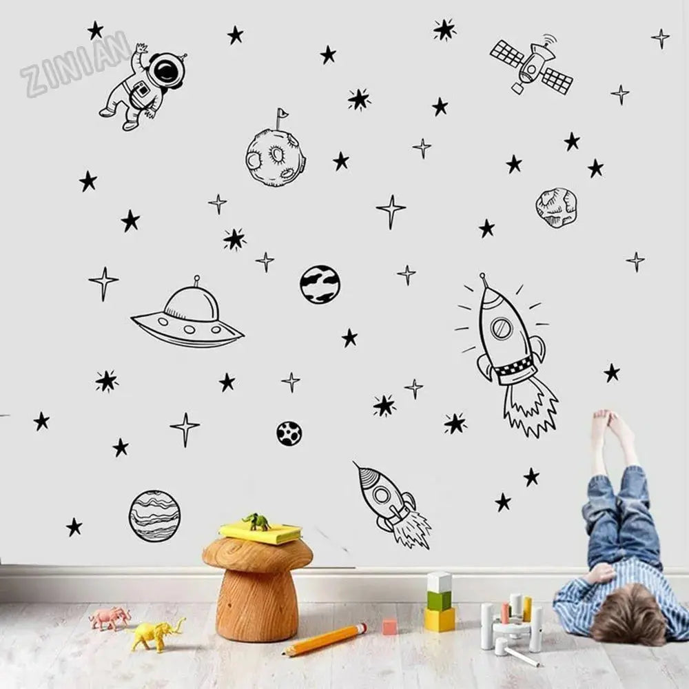 Sticker Mural Planètes Fusée Espace Astronomie    Espace Astronomie